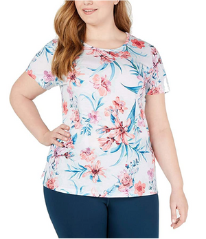 Ideology Floral-Printed Keyhole-Back T-Shirt Multiple Plus Sizes