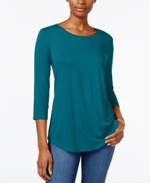 JM Collection Three-Quarter-Sleeve Scoop-Nec Teal Light L