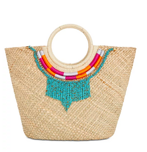 INC Straw Necklace Tote - Natural/Gold