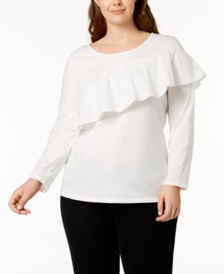 Style Co Plus Size Asymmetrical Ruffle Winter White 2X