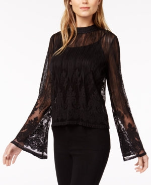 Bar III Lace Pleated Top Deep Black XXL