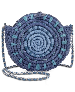 INC Straw Circle Crossbody - Blue/Silver